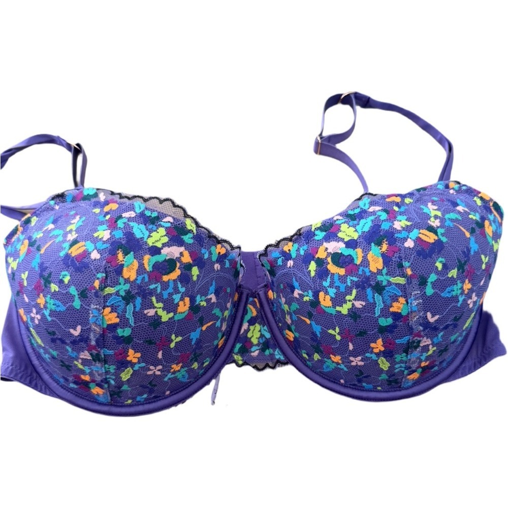 Savage X Fenty Steamy Floral Padded Balconette Bra 36DD Purple Royale Lace NWT